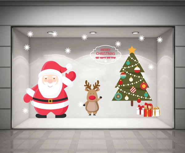 Decal dán tường Ông già Noel đón giáng sinh (nền trắng đục)