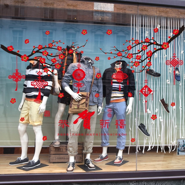 Decal cành đào đỏ và lộc đầu năm