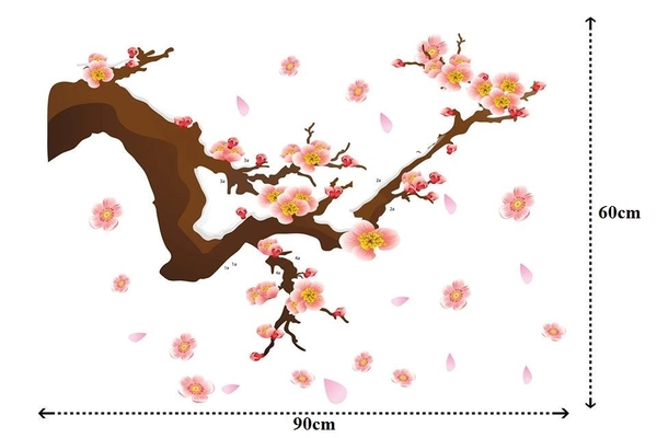 Decal cành đào hồng may mắn