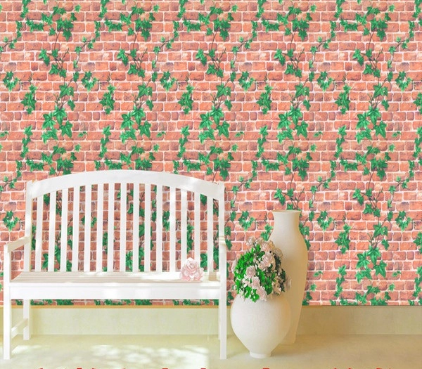 Giấy decal cuộn giả gạch đỏ dây leo