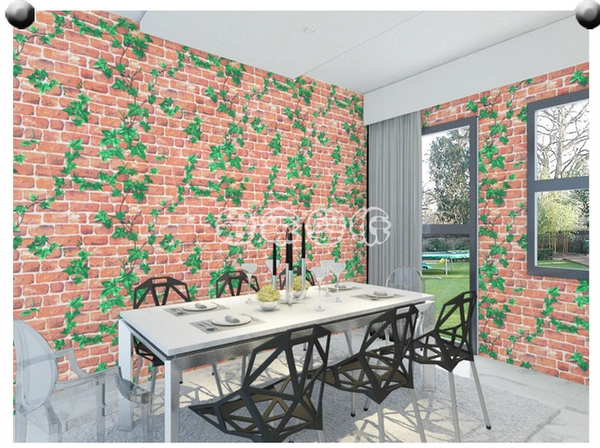 Giấy decal cuộn giả gạch đỏ dây leo