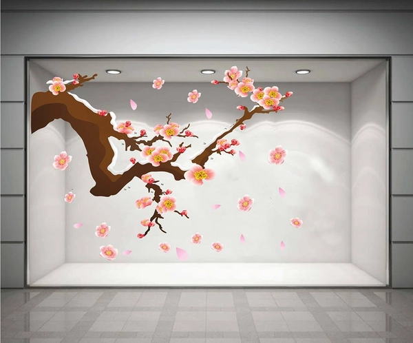 Decal cành đào hồng may mắn
