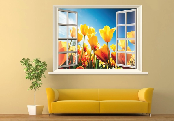 Tranh dán tường cửa sổ hoa tulip size 60x90