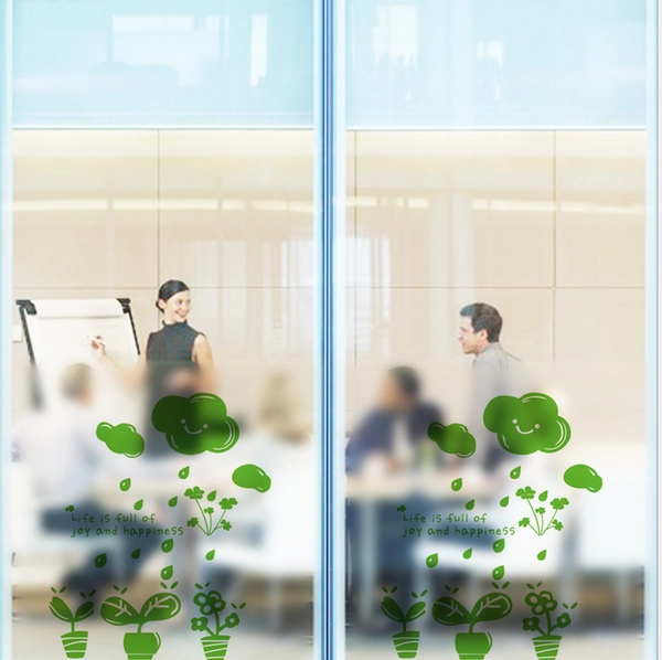 Decal kính mờ 3 chậu cây 2
