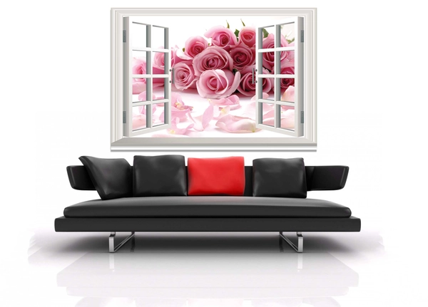 Tranh dán tường cửa sổ hoa hồng