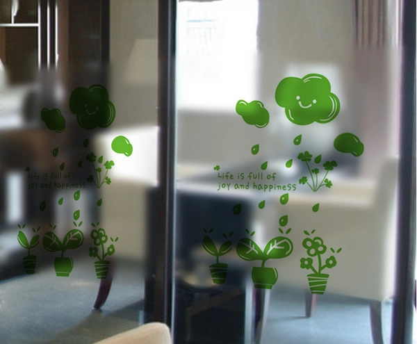Decal kính mờ 3 chậu cây 2