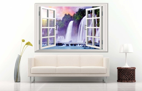Tranh dán tường cửa sổ thác nước