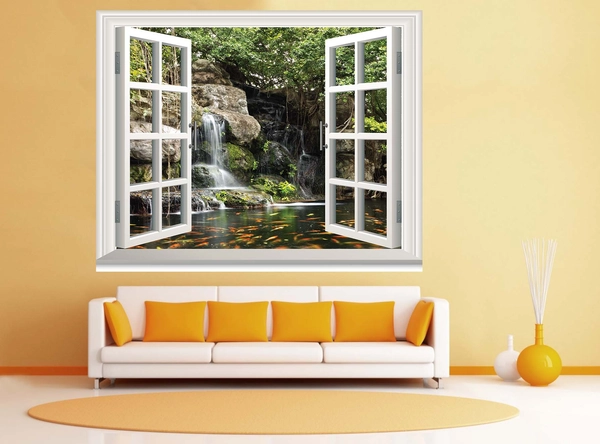 Tranh dán tường cửa sổ thác nước