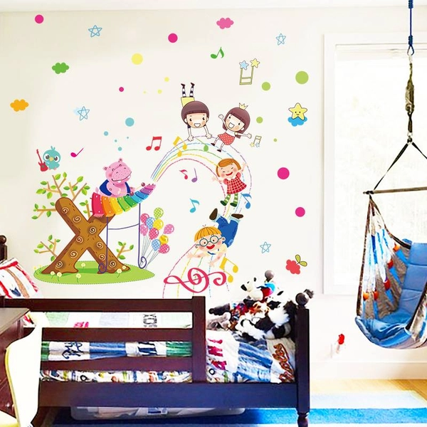 Decal dán tường hà mã chơi đàn