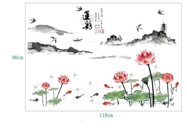 Decal đầm sen thủy mặc