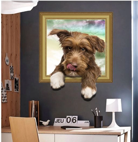 Decal 3D dáng tường Cún lười