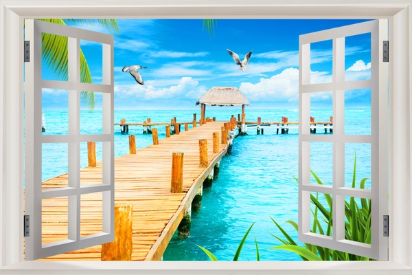 Tranh cửa sổ biển xanh