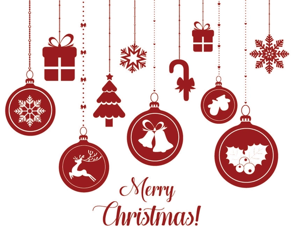 Decal dán tường dây treo quả cầu Noel và hộp quà màu đỏ