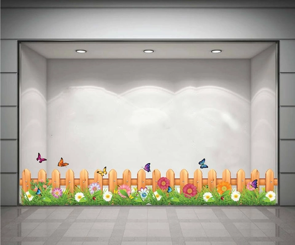 Decal tết chân tường hàng rào hoa cúc đồng tiền đa sắc