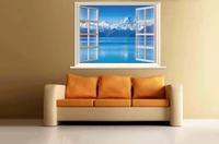 Tranh dán tường cửa sổ núi tuyết