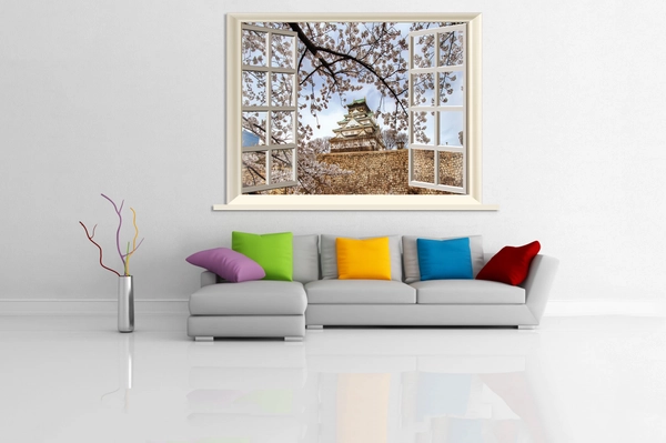 Tranh Dán Tường Cửa Sổ Lâu Đài Osaka