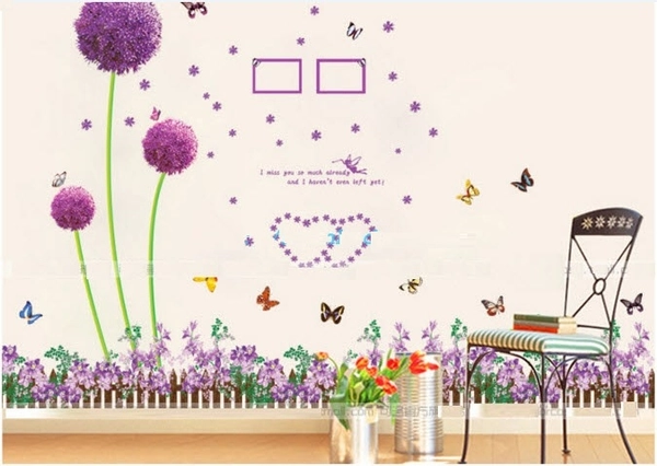 Decal dán tường Combo Cẩm tú cầu tím 1   Chân tường hoa tím