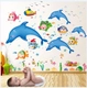 Decal dán tường Combo Đàn cá heo xanh nhỏ   Đàn cá sắc màu 2