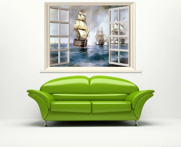 Tranh dán tường cửa sổ thuyền buồm xuôi gió