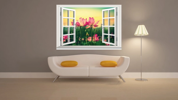 Tranh Dán Tường Cửa Sổ Hoa Sen