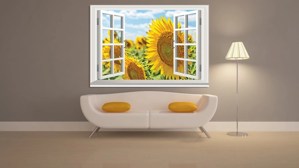 Tranh Dán Tường Cửa Sổ Hoa Hướng Dương 3