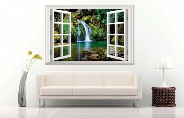 Tranh dán tường cửa sổ thác nước