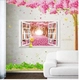 Decal dán tường Combo Cửa số con đường hoa đào 1   Chân tường xanh lá   Cây đào hồng