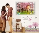 Decal dán tường Combo Cửa sổ con đường hoa đào 2   Chân tường hàng rào hồng