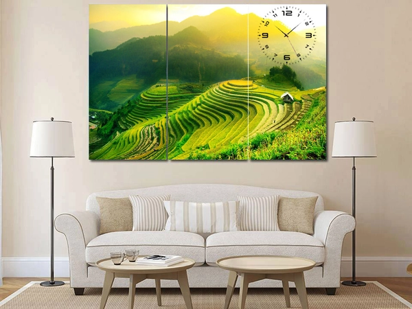 Tranh đồng hồ phong cảnh ruộng bậc thang