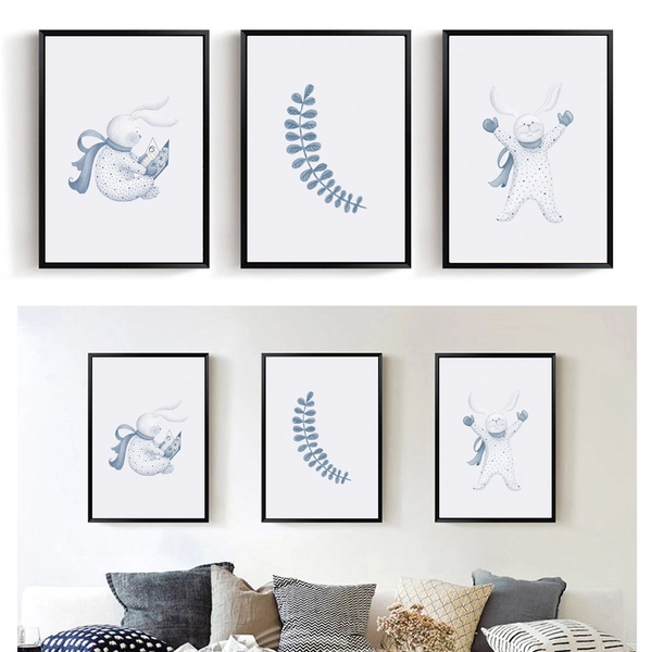 Tranh Treo Tường Thỏ Và Chim Nghệ Thuật