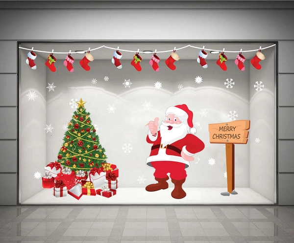 Decal dán tường Combo Ông già Noel và cây thông xanh 2 (1 bộ 3 tấm)