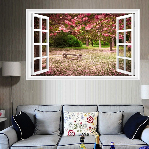 Tranh dán tường Cửa sổ con đường hoa đào 5