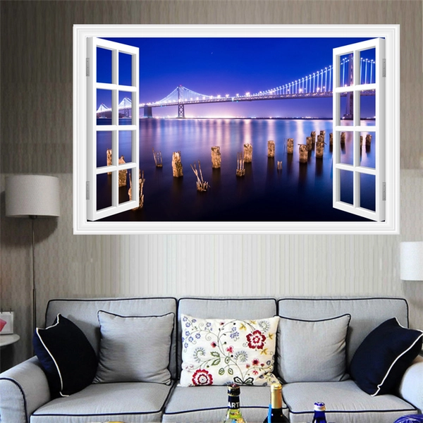 Tranh dán tường cửa sổ cầu dây võng