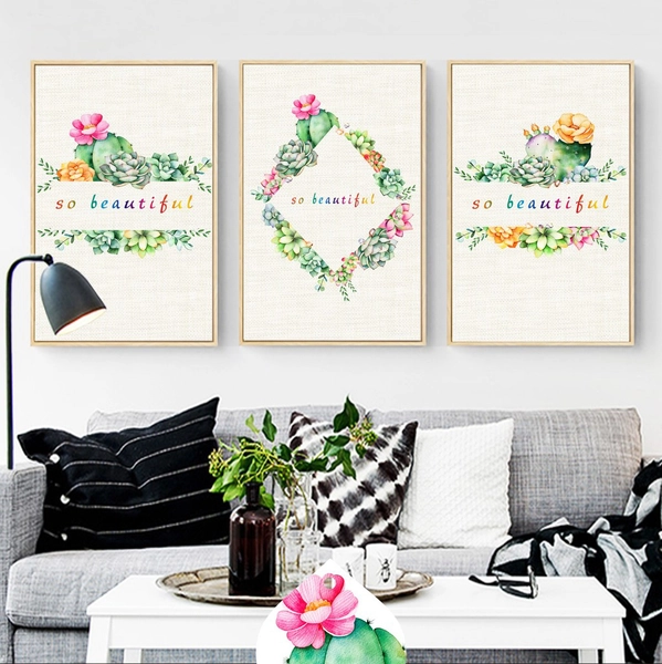 Tranh treo tường hoa xương rồng sắc màu
