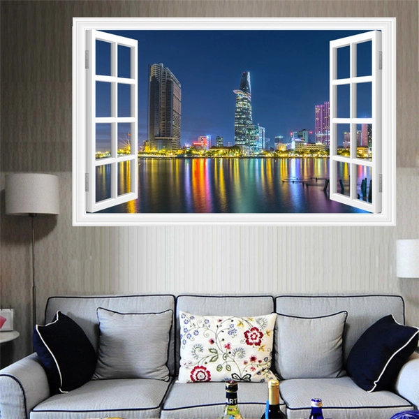 Tranh dán tường cửa sổ đêm sài gòn
