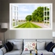 Tranh dán tường cửa sổ hàng rào cây xanh