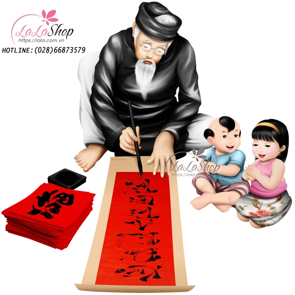 Decal ông đồ tặng chữ ngày tết