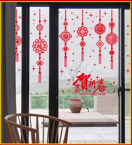 Decal tết happy new year và lộc treo may mắn 3