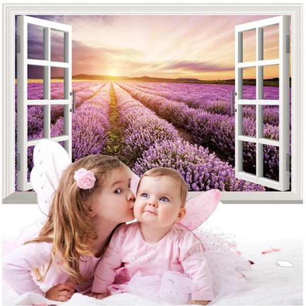 Decal cửa sổ vườn hoa tím 2
