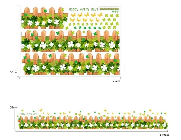 Decal chân tường hàng rào hoa trắng