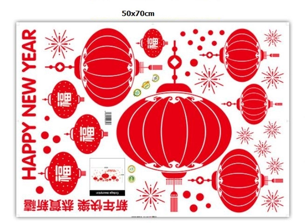 Decal happy new year và lồng đèn đỏ tết 2