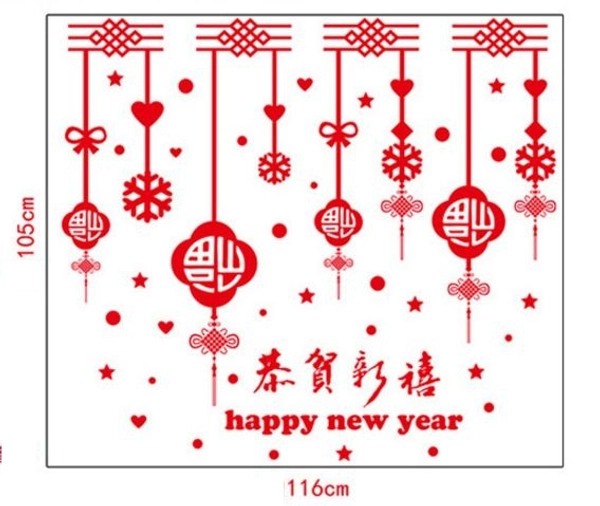 Decal tết happy new year và lộc treo may mắn