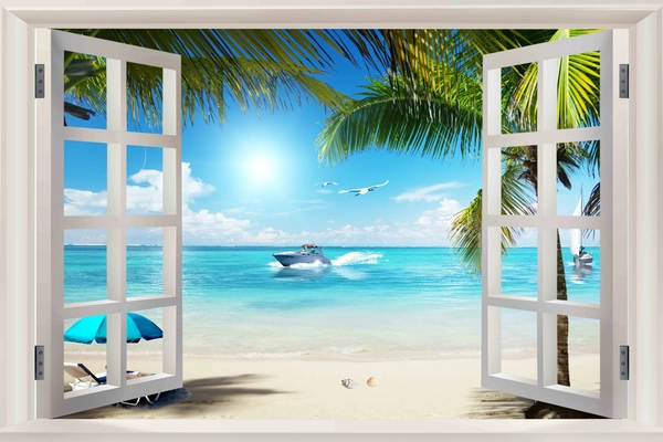 Tranh cửa sổ biển xanh