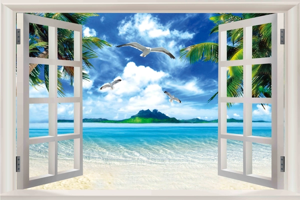 Tranh cửa sổ biển xanh