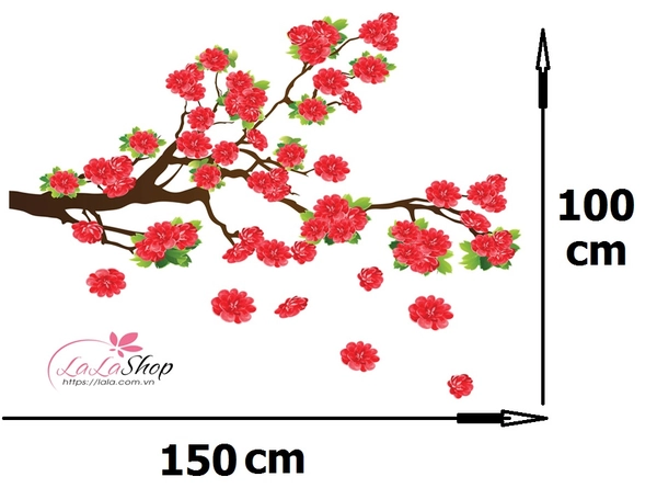 Decal cành đào đỏ may mắn
