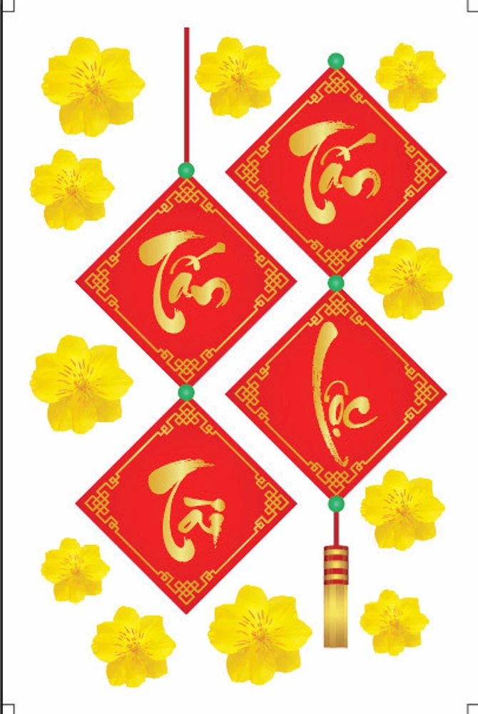 Combo Decal Trang Trí Tết Xuân Như Ý Tấn Tài Tấn Lộc