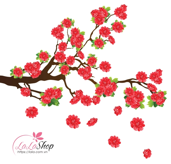 Decal cành đào đỏ may mắn