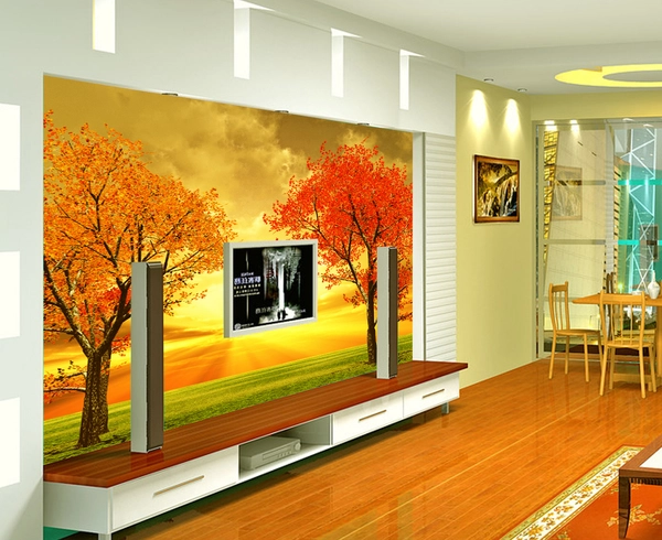 Tranh Dán Tường Phong Cảnh Sắc Thu Vàng Trong Ánh Hoàng Hôn