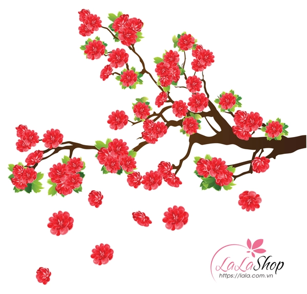 Decal cành đào đỏ may mắn 2