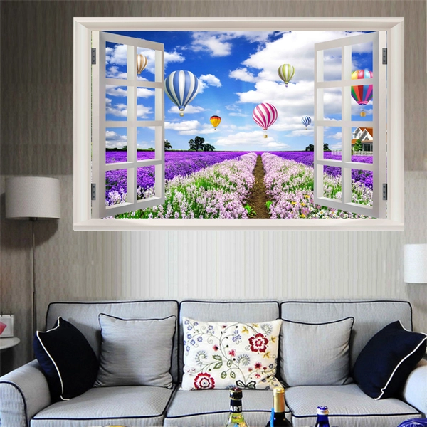 Tranh dán tường cửa sổ khinh khí cầu sắc màu